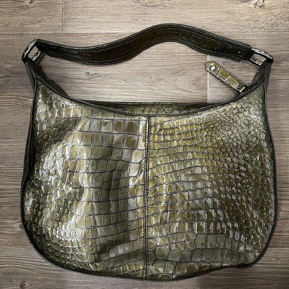 Cole Haan Green Patent Leather Crocodile Print Shoulderbag - Picture 4 of 11